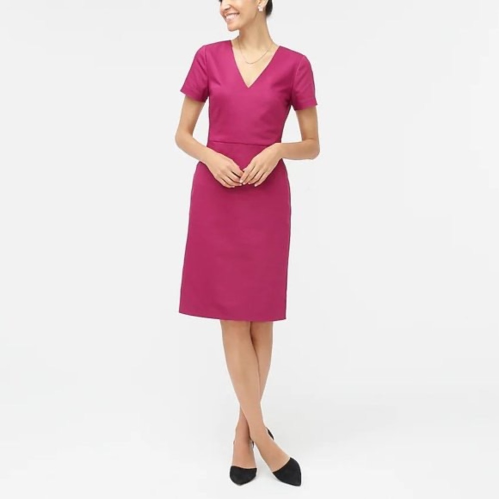 NWT J. Crew Factory Cap Sleeve V-Neck Sheath Dress in Berry Red (US 18)